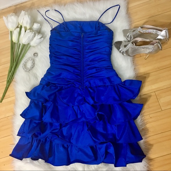 Royal Blue Ruffled Prom Dresd - Picture 2 of 8